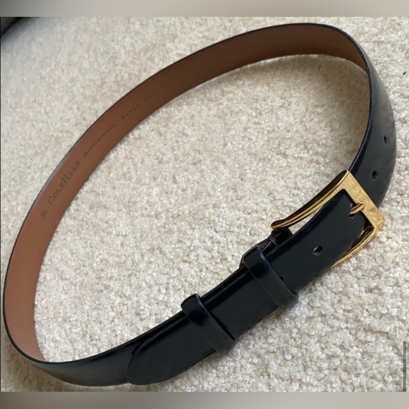 Cole Haan Men’s Black Dress Belt Solid Brass Gold Tone Buckle Size 36 - Picture 3 of 12